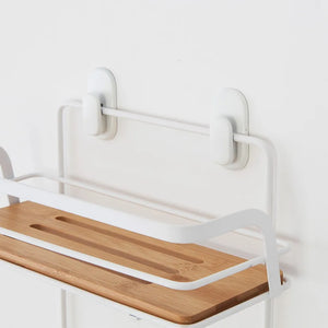 Mensola doccia rettangolare in acciaio bianco e 2 ripiani in bambù Haiti