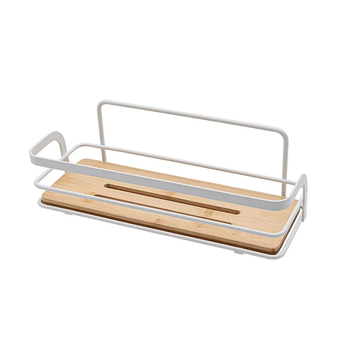 Mensola doccia rettangolare in acciaio bianco e ripiano in bambù Haiti