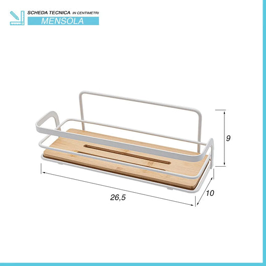 Mensola doccia rettangolare in acciaio bianco e ripiano in bambù Haiti