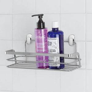 Mensola doccia rettangolare in acciaio cromato con tasselli inclusi