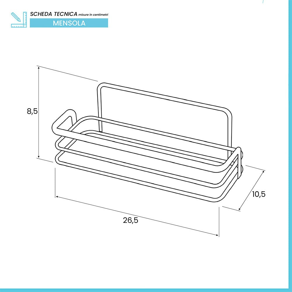 Mensola doccia rettangolare in acciaio cromato con tasselli inclusi