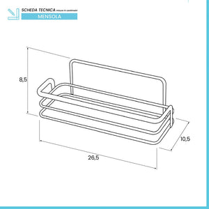 Mensola doccia rettangolare in acciaio cromato con tasselli inclusi