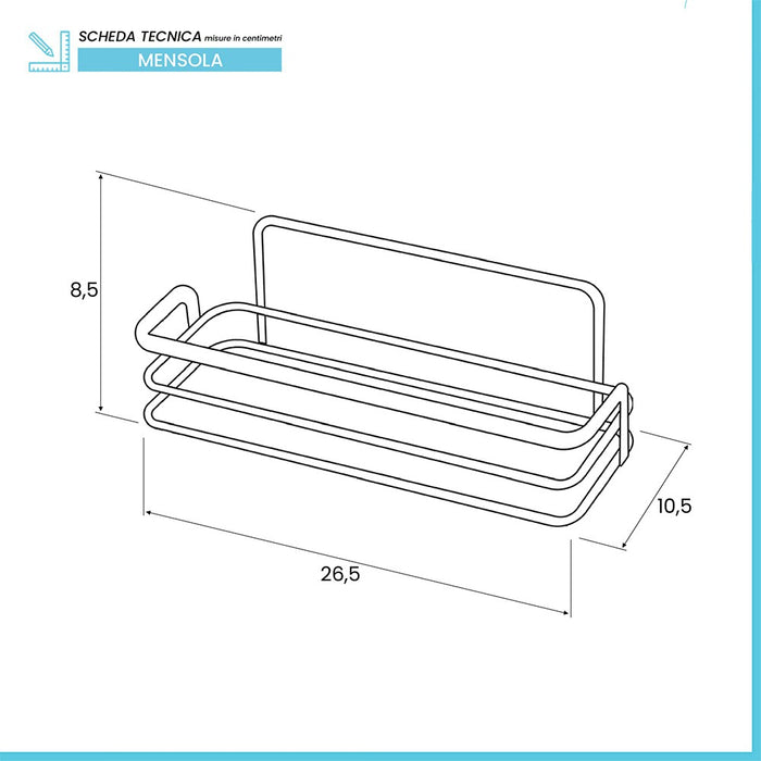 Mensola doccia rettangolare in acciaio cromato con tasselli inclusi