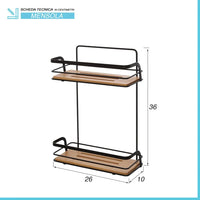 Mensola doccia rettangolare in acciaio nero e 2 ripiani in bambù Haiti