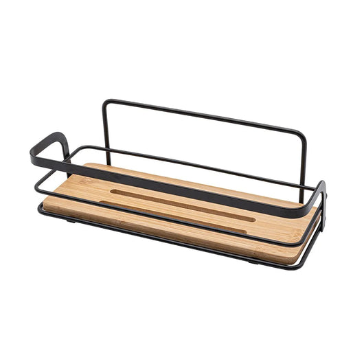 Mensola doccia rettangolare in acciaio nero e ripiano in bambù Haiti