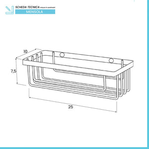 Mensola doccia rettangolare in acciaio nero opaco con fissaggio a parete