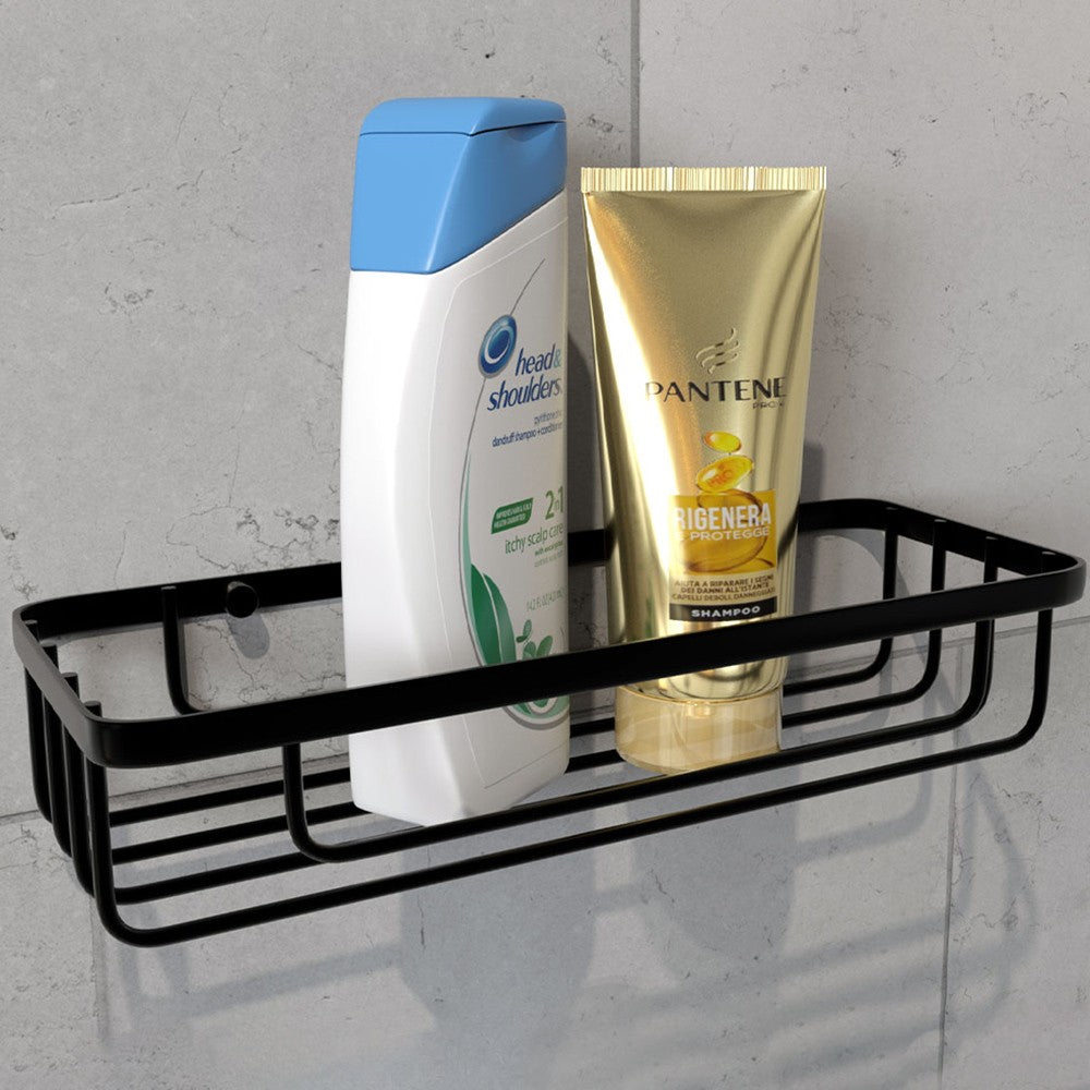 Mensola doccia rettangolare in acciaio nero opaco con fissaggio a parete