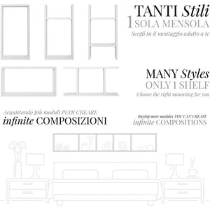 Mensola da Parete Bianca 56.8x30x17 cm - Ripiano Multiuso per Bagno, Camera, Cucina o Ufficio - Libreria Sospesa con Tasselli, Made in Italy
