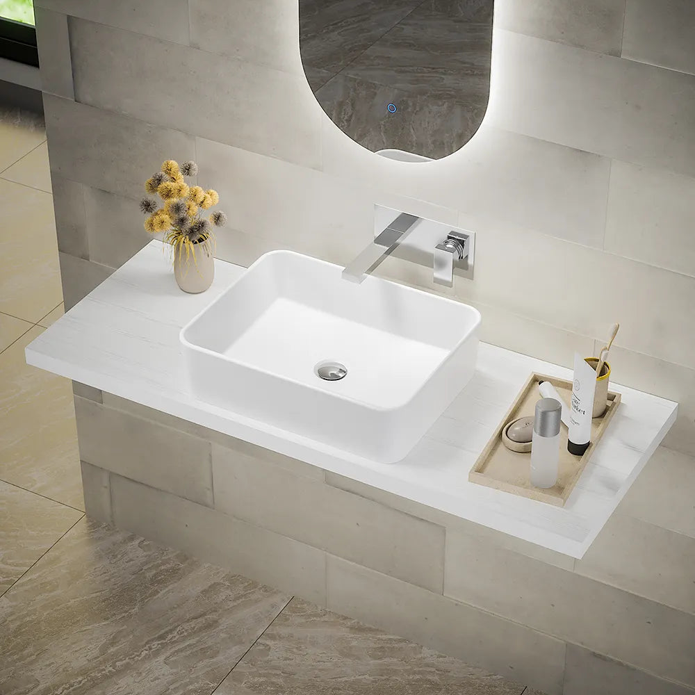 Mensolone sospeso per lavabi d'appoggio da 120cm bianco effetto legno