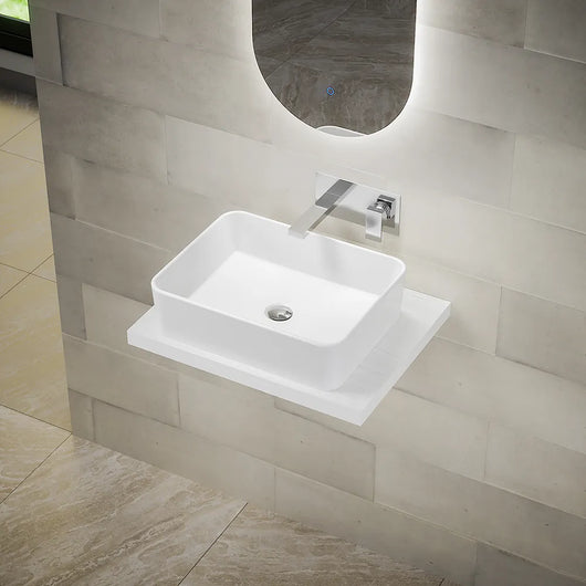 Mensolone sospeso per lavabi d'appoggio da 60cm bianco effetto legno