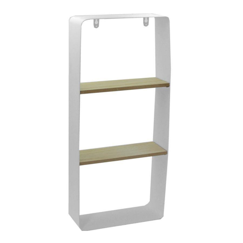 Mensola metallo bianco e legno 2 piani cm25,5x10h57