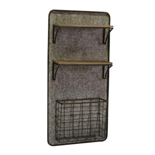 Mensola metallo legno 2 piani con portatutto cm 38,5x11,5h78