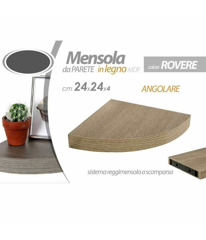 Mensola Parete Angolare Scaffale Ripiano Ad Angolo In Legno Mdf Rovere 24 X 4 Cm         