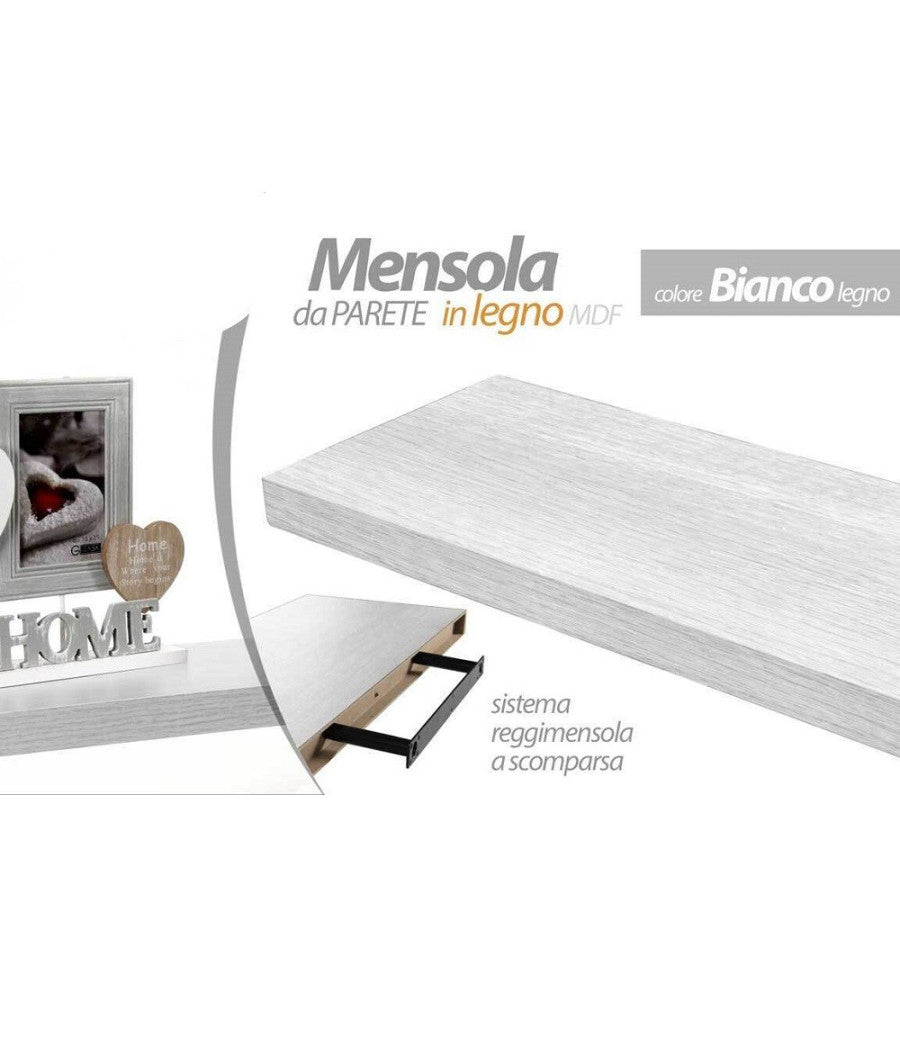 Mensola Parete Legno Reggimensola Scomparsa Bianco 40x25x4cm Kit Montaggio 790775         