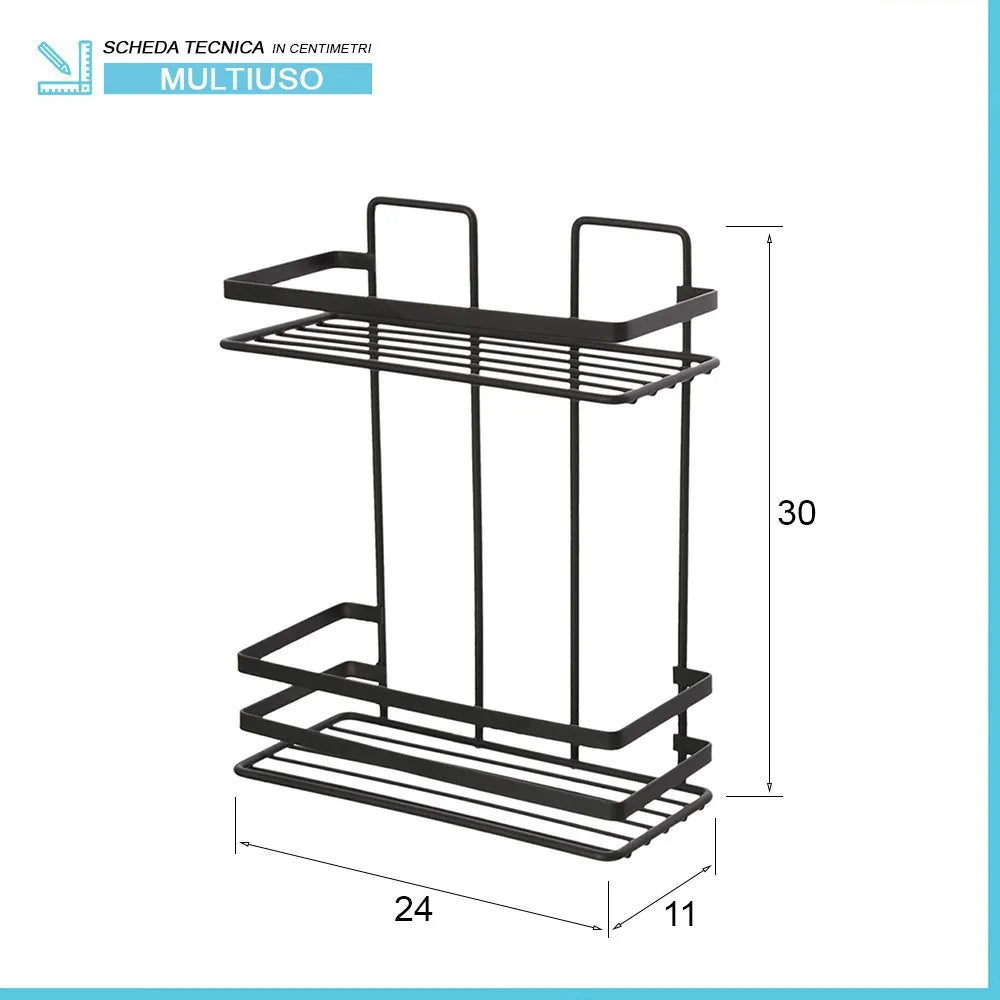 Mensola per doccia nero opaco con 2 ripiani e fissaggi inclusi