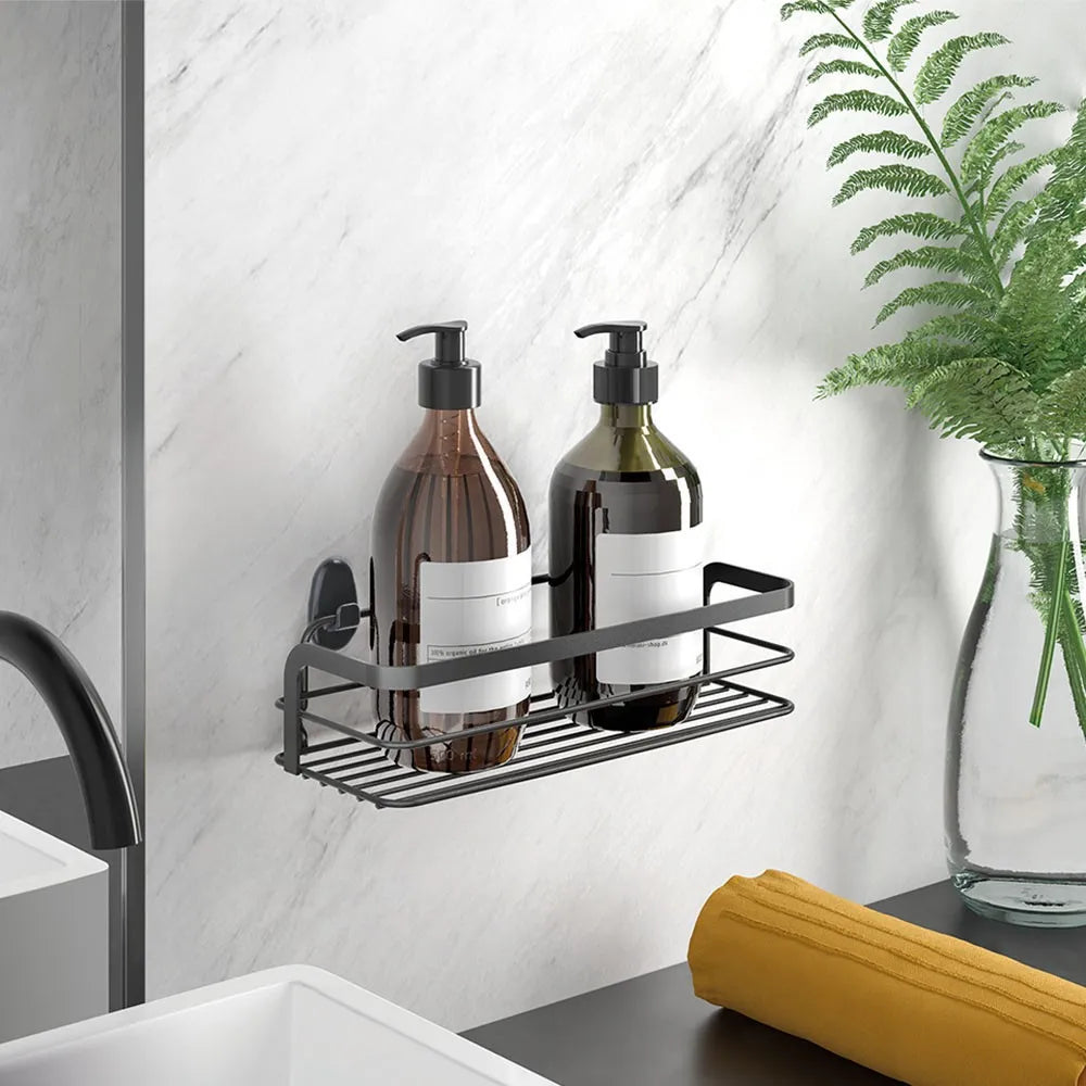 Mensola per doccia rettangolare con ripiano in acciaio nero opaco