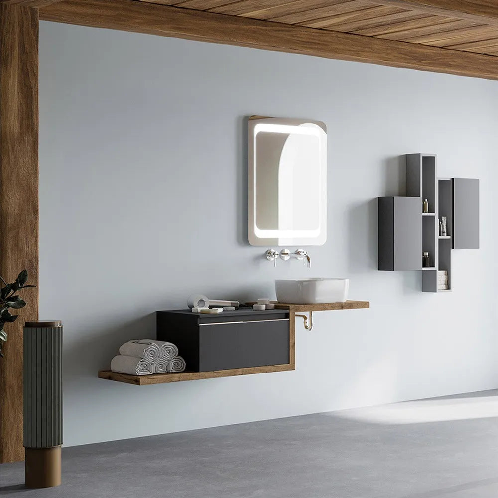 Mensola per lavabo dappoggio 100 cm in legno rovere naturale  Linea