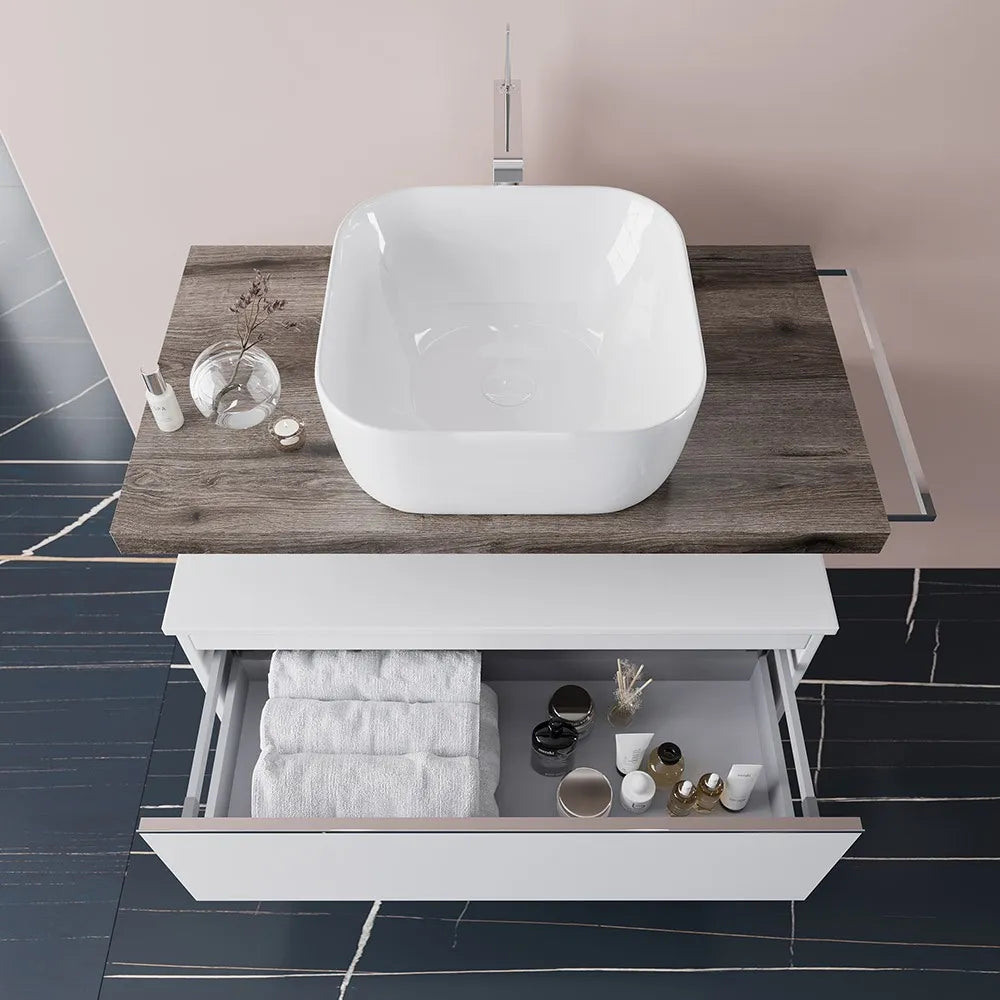 Mensola per lavabo dappoggio 80 cm in legno rovere fossile  Linea