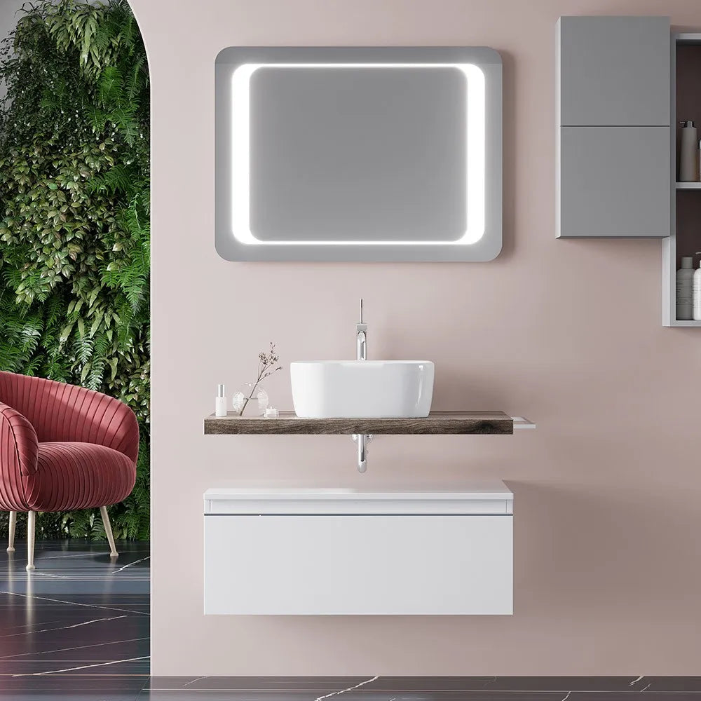 Mensola per lavabo dappoggio 80 cm in legno rovere fossile  Linea