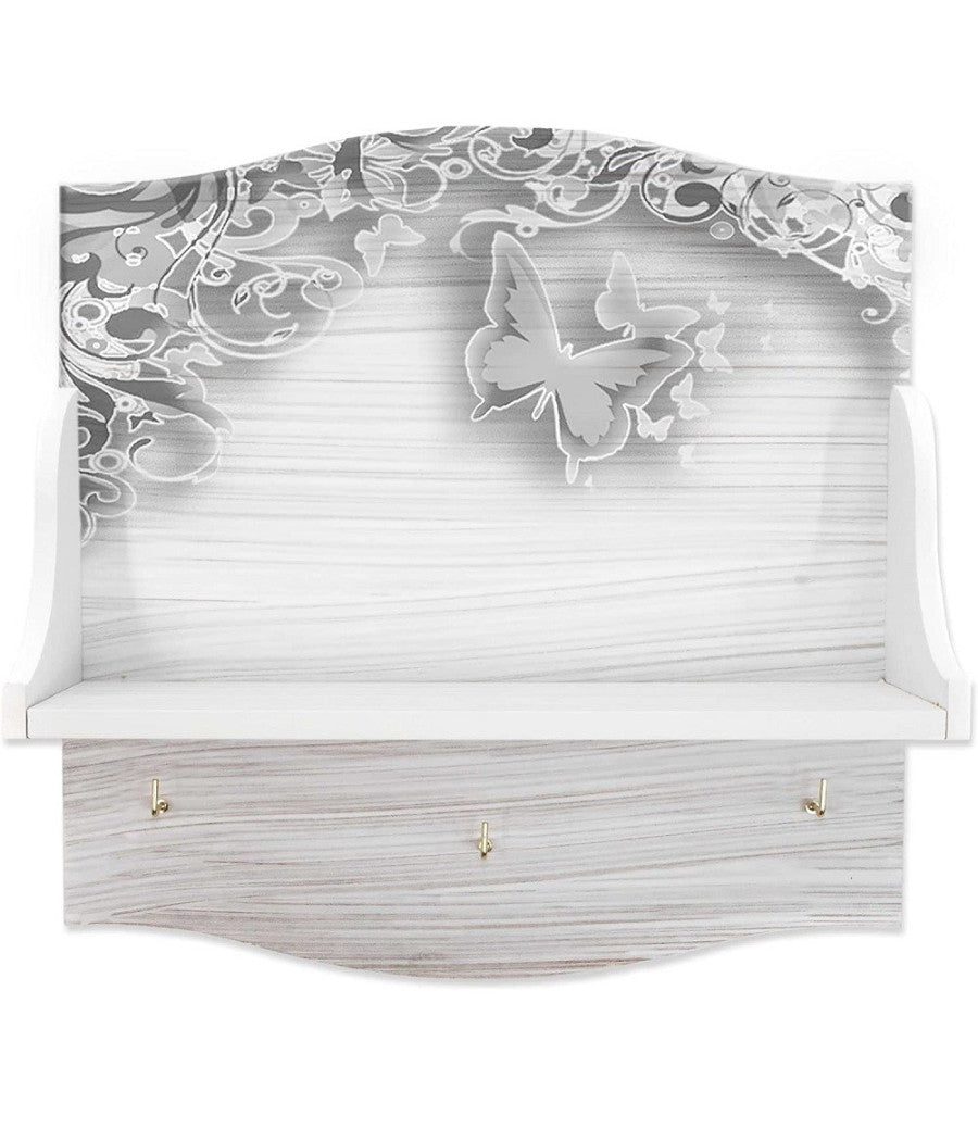 Trade Shop - Mensola Portabarattoli White Butterfly Organizer Utensili Cucina Legno Multiuso -