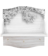 Trade Shop - Mensola Portabarattoli White Butterfly Organizer Utensili Cucina Legno Multiuso -