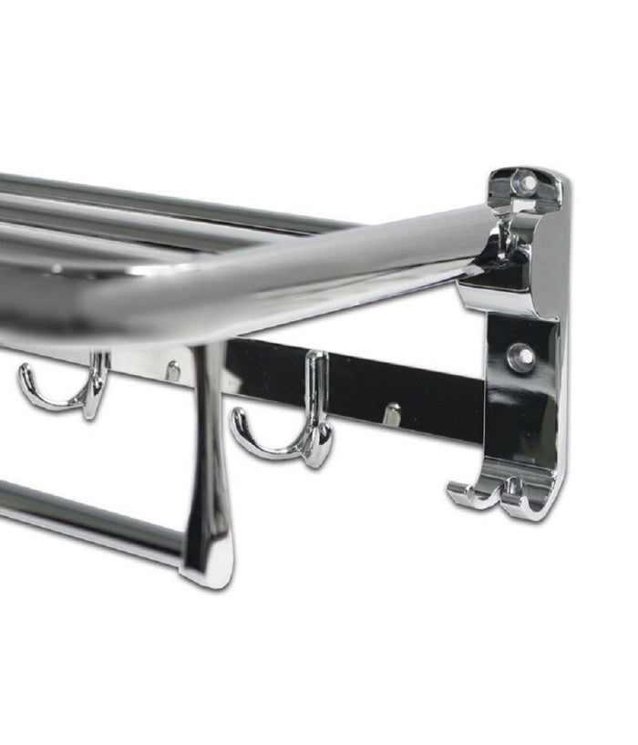 Trade Shop - Mensola Portasciugamani Doppio Ripiano Richiudibile Con Ganci Accappatoio 52819 -