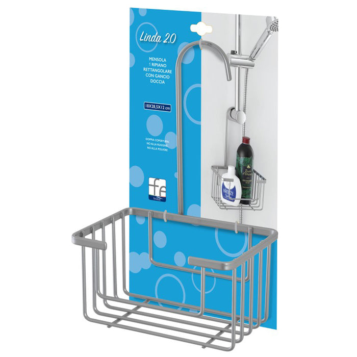 MENSOLA DOCCIA RETTANGOLARE 1 RIPIANO ACCIAIO LINEA LINDA GANCIO L18 x P12 x H28,5 cm FERIDRAS