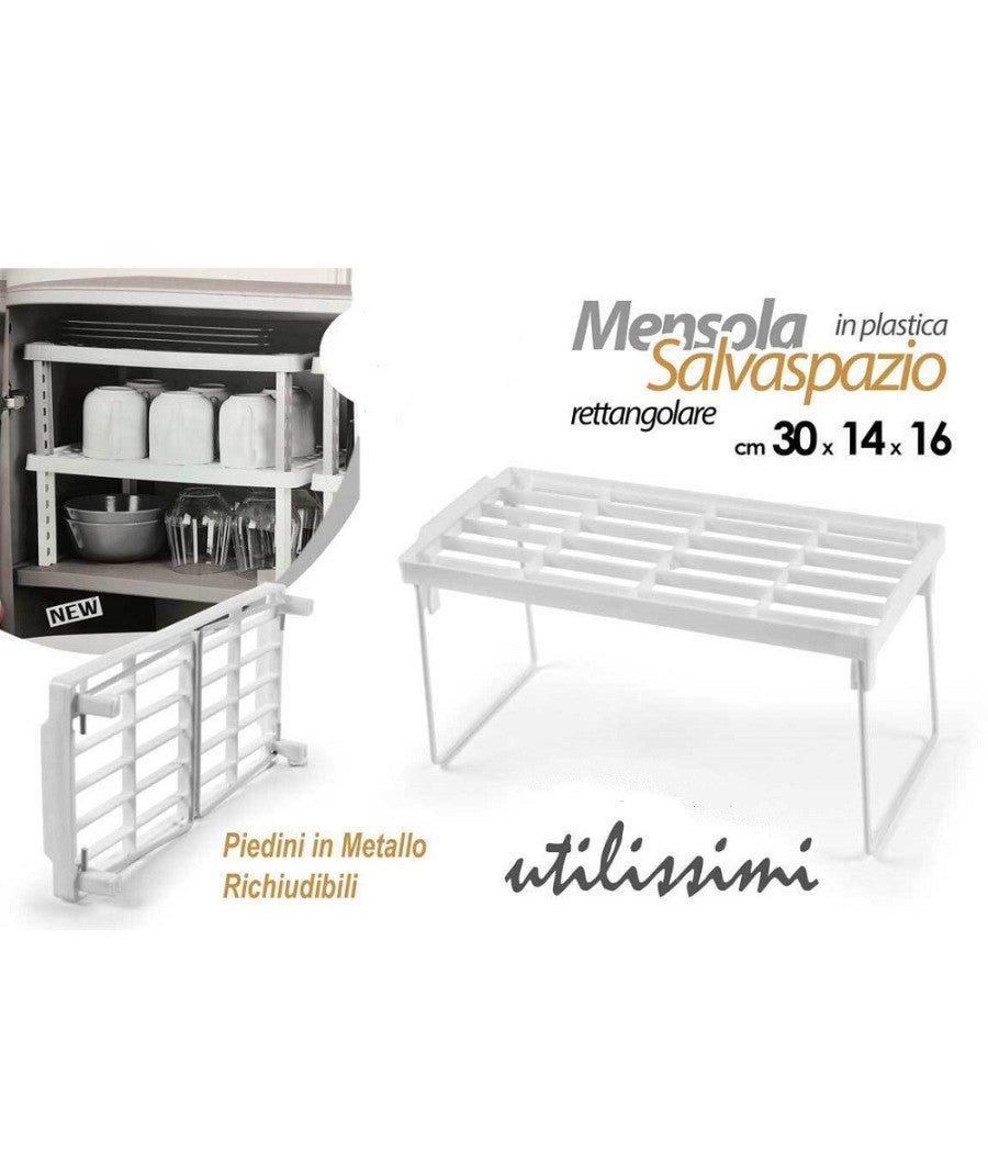 Mensola Salvaspazio Organizer Cucina Armadio Cassetti Bianca 30x14x16cm 839184         