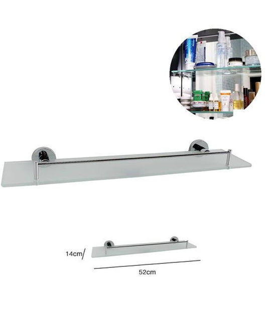 Mensola Vetro Per Bagno In Acciaio 50x15cm Con Fissaggio A Parete Muro Ellittica         