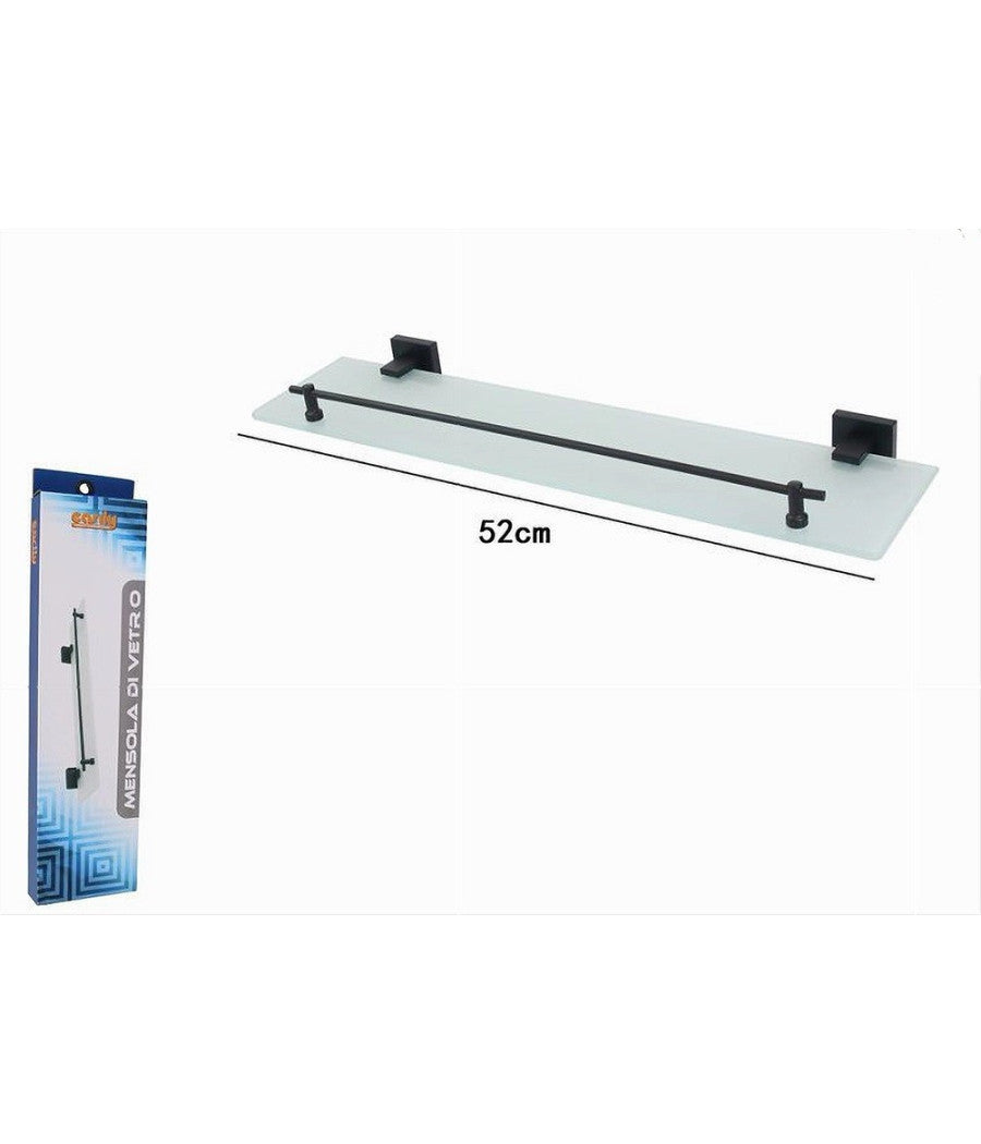 Trade Shop - Mensola Vetro Satinato Bagno Reggimensola Acciaio Nero Portaoggetti Doccia 79995 -