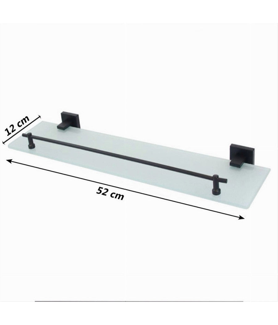 Trade Shop - Mensola Vetro Satinato Bagno Reggimensola Acciaio Nero Portaoggetti Doccia 79995 -