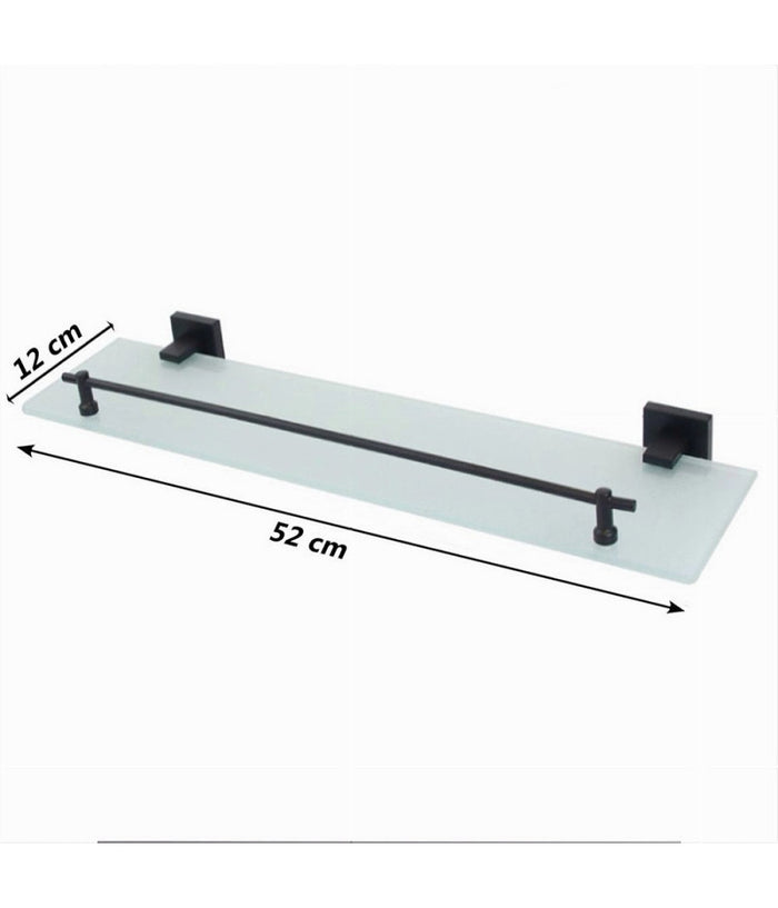 Trade Shop - Mensola Vetro Satinato Bagno Reggimensola Acciaio Nero Portaoggetti Doccia 79995 -