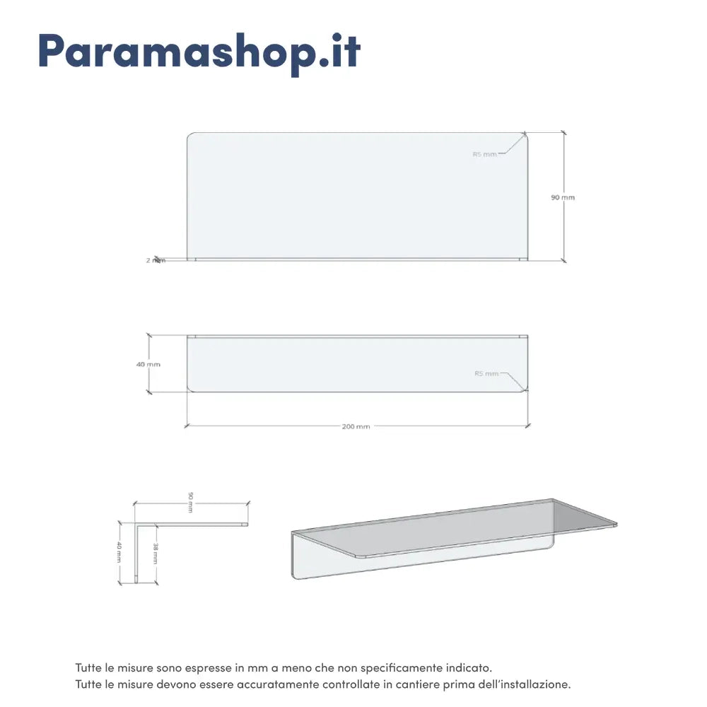 Mensola da bagno in alluminio grigio opaco 20 cm | Bergen 