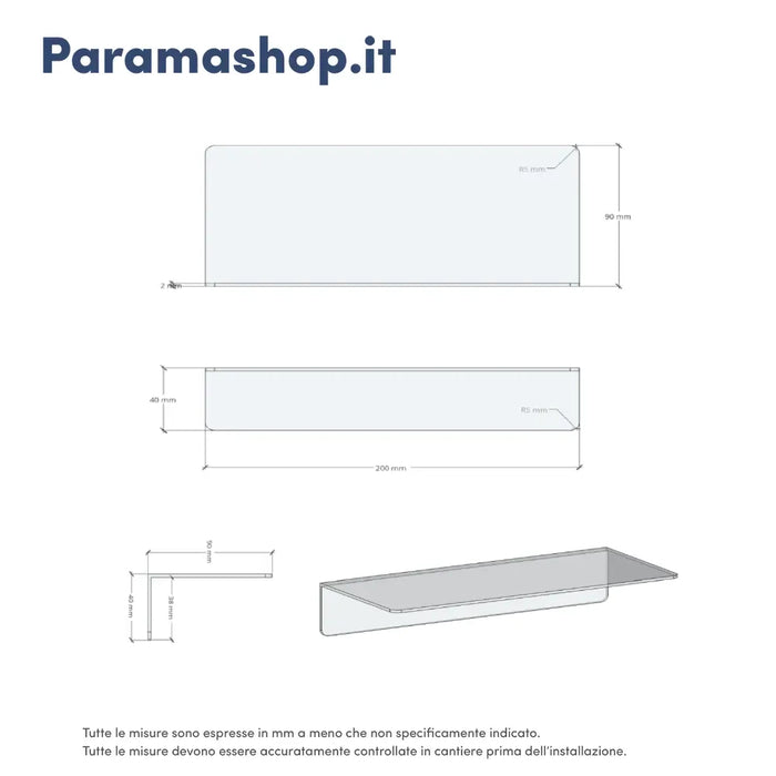 Mensola da bagno in alluminio grigio opaco 20 cm | Bergen 
