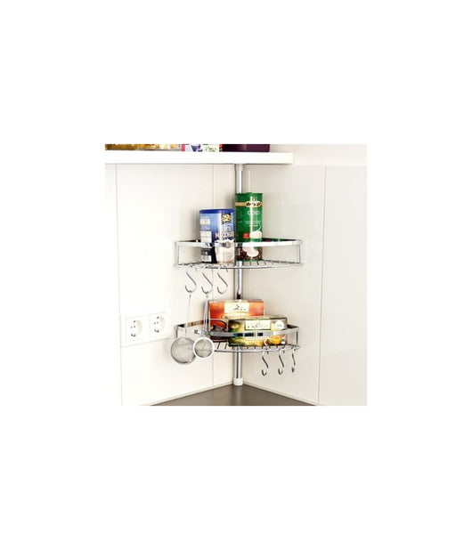 Trade Shop - Mensole Ad Angolo Alpina Cucina Con Barra Telescopica + 6 Ganci Mensola Scaffale -