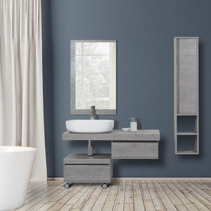 Mensolone Bagno Sospeso 120 cm Cemento completo di lavabo e specchio