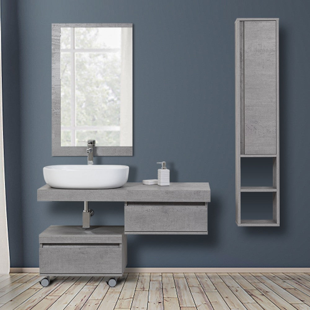 Mensolone Bagno Sospeso 120 cm Cemento completo di lavabo e specchio