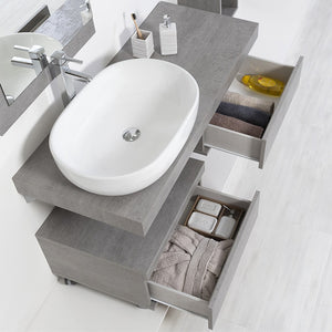 Mensolone Bagno Sospeso 120 cm Cemento completo di lavabo e specchio