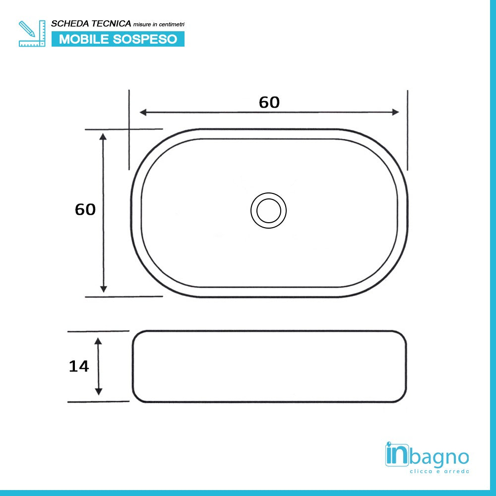 Mensolone Bagno Sospeso 120 cm Cemento completo di lavabo e specchio