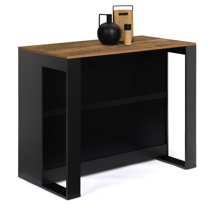 IDMarket - Mesa de bar de isla JUNO en madera negra con tablero oscuro HAWKINS