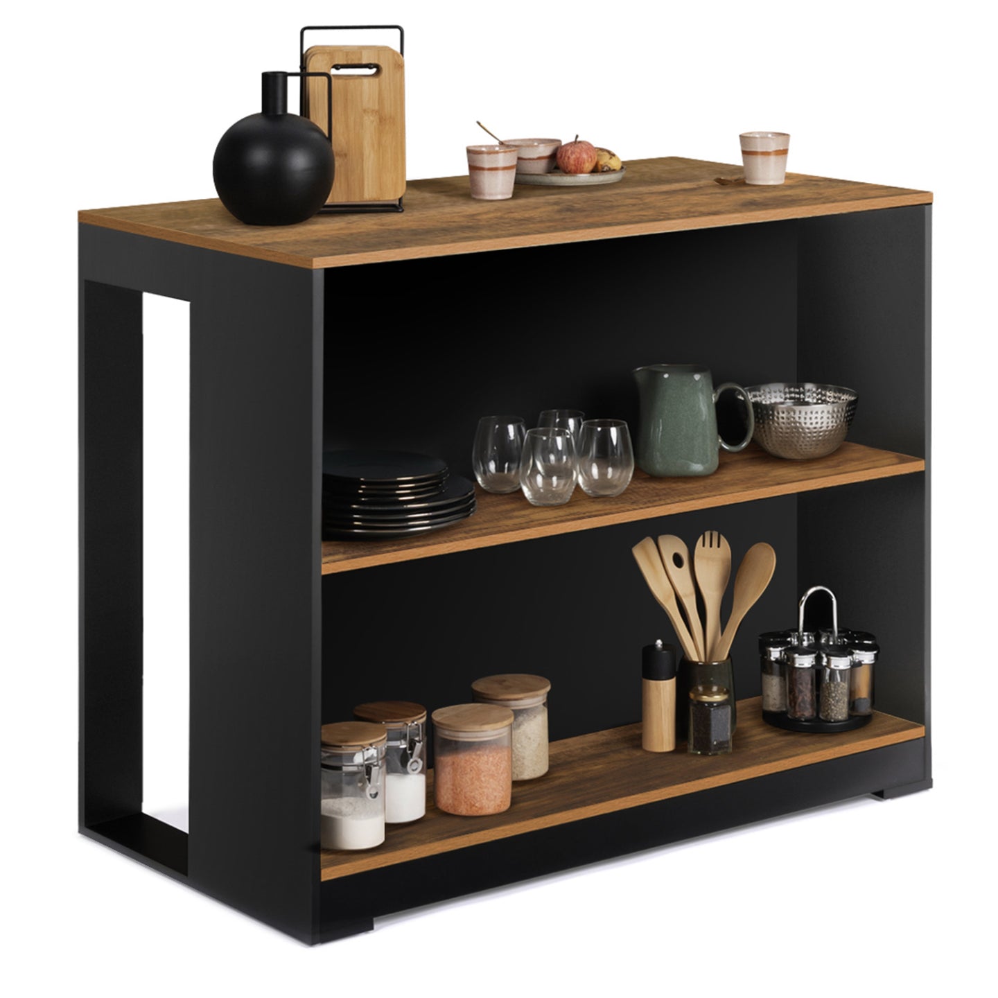 IDMarket - Mesa de bar de isla JUNO en madera negra con tablero oscuro HAWKINS