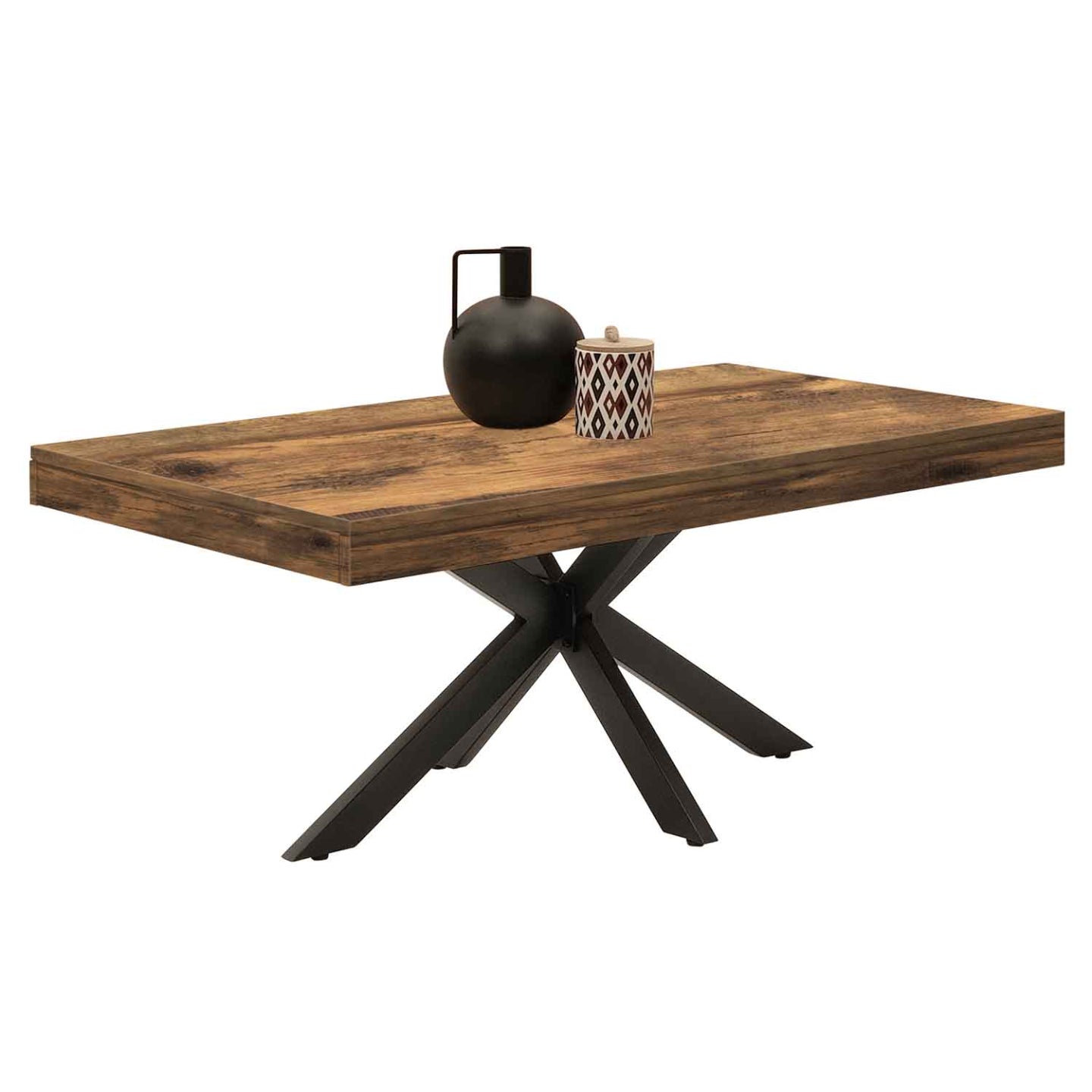 IDMarket - Mesa de centro ALIX 110 cm con patas de araña de madera oscura, envejecida y efecto negro