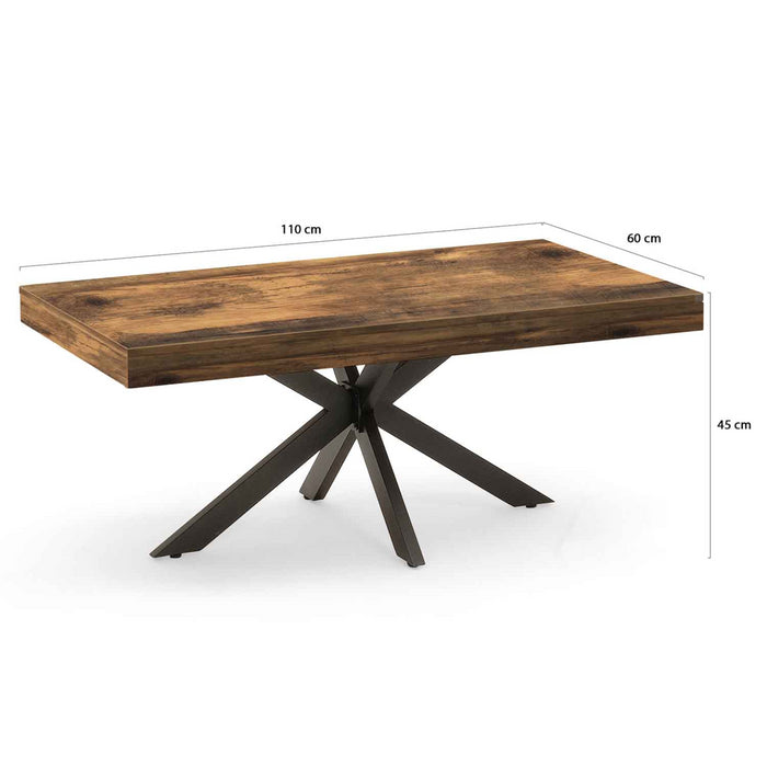 IDMarket - Mesa de centro ALIX 110 cm con patas de araña de madera oscura, envejecida y efecto negro