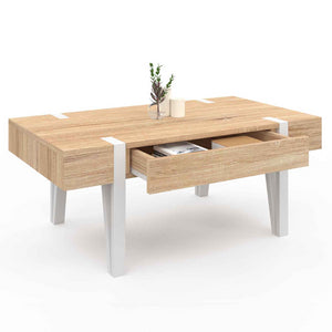 IDMarket - Mesa de centro AUSTRIA de 1 cajón con patas de pino blanco