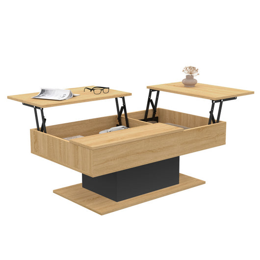 IDMarket - Mesa de centro con 2 tableros elevables EDEN madera y negro