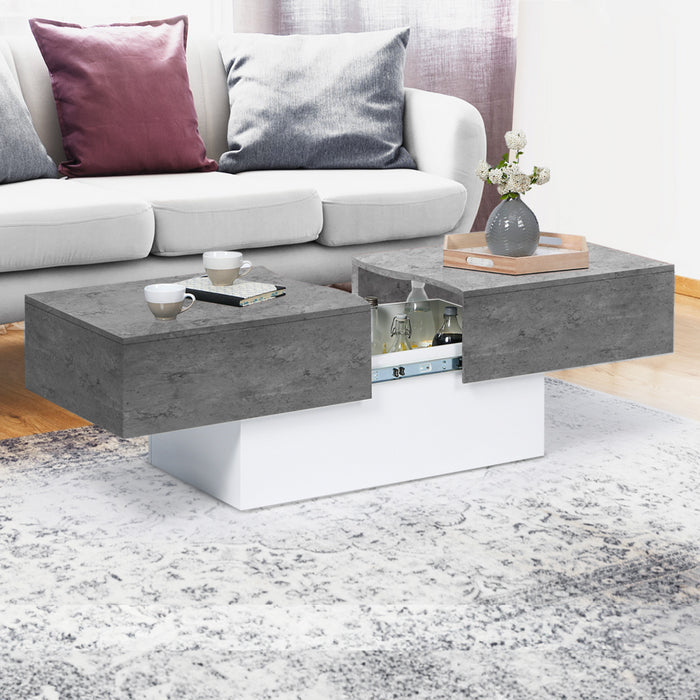 IDMarket - Mesa de centro corredera MARTA de madera blanca con tapa de hormigón de imitación