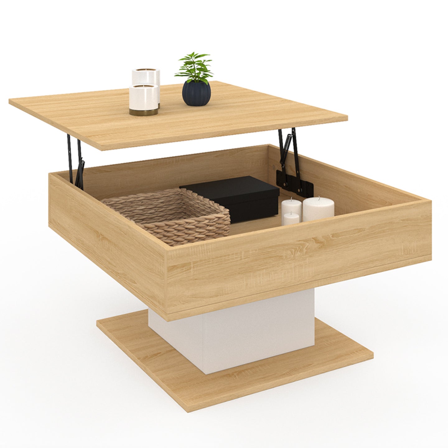IDMarket - Mesa de centro cuadrada elevable EDEN de madera y blanco