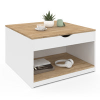 IDMarket - Mesa de centro cuadrada elevable ELEA con caja de madera blanca y efecto haya