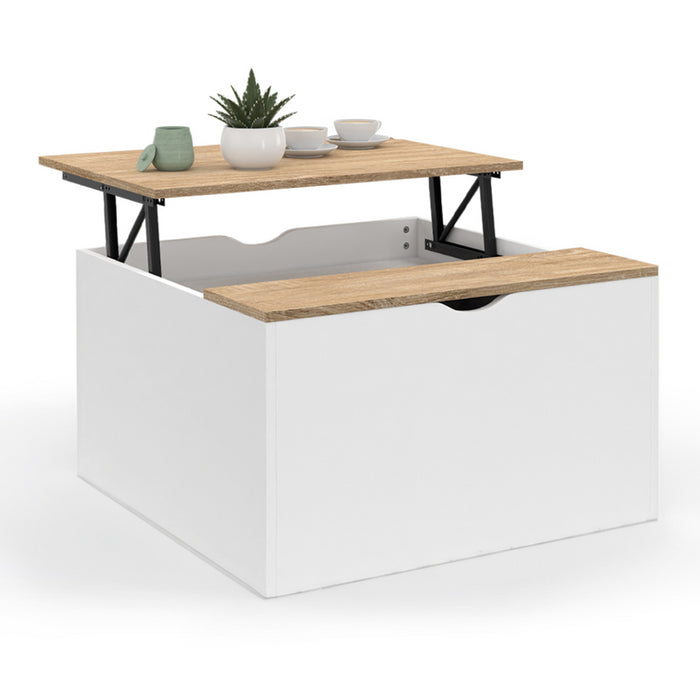 IDMarket - Mesa de centro cuadrada elevable ELEA con caja de madera blanca y efecto haya