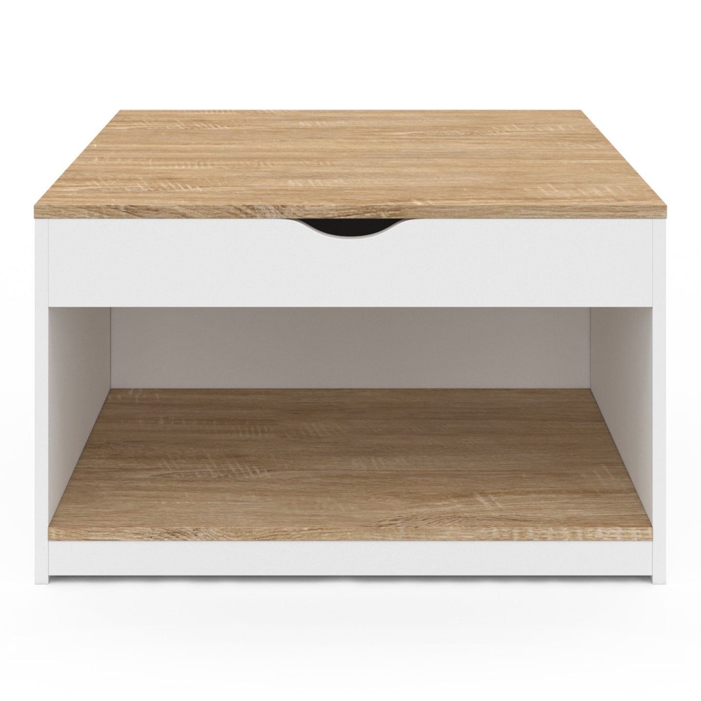 IDMarket - Mesa de centro cuadrada elevable ELEA con caja de madera blanca y efecto haya